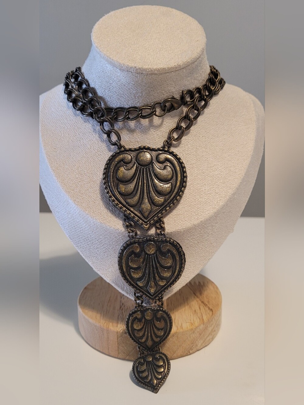 Vintage Antiqued Brass Heart Pendant Necklace | Boho Folk Statement | 70s Style